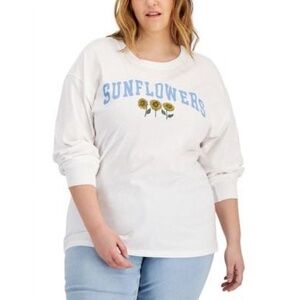 NWT Mad Engine Trendy Plus Size Sunflowers White Long-Sleeve T-Shirt Size 1X